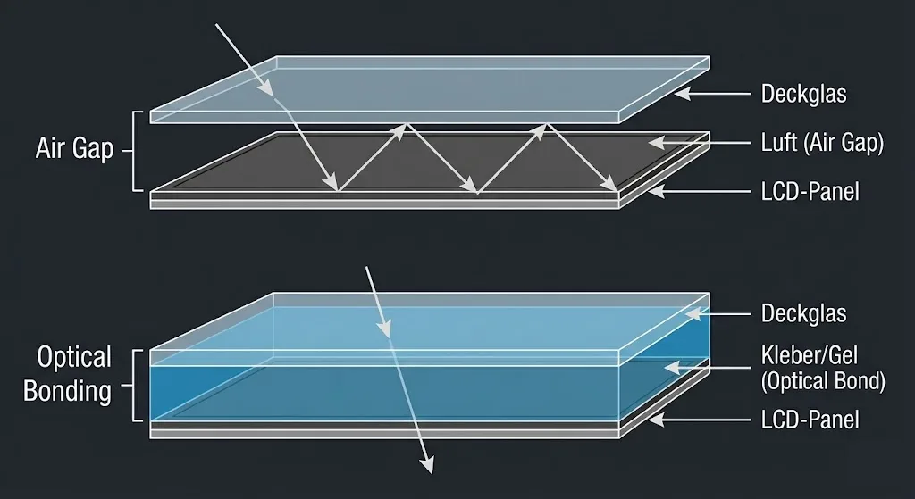 Schema: Querschnitt Luftspalt vs. Vollverklebung