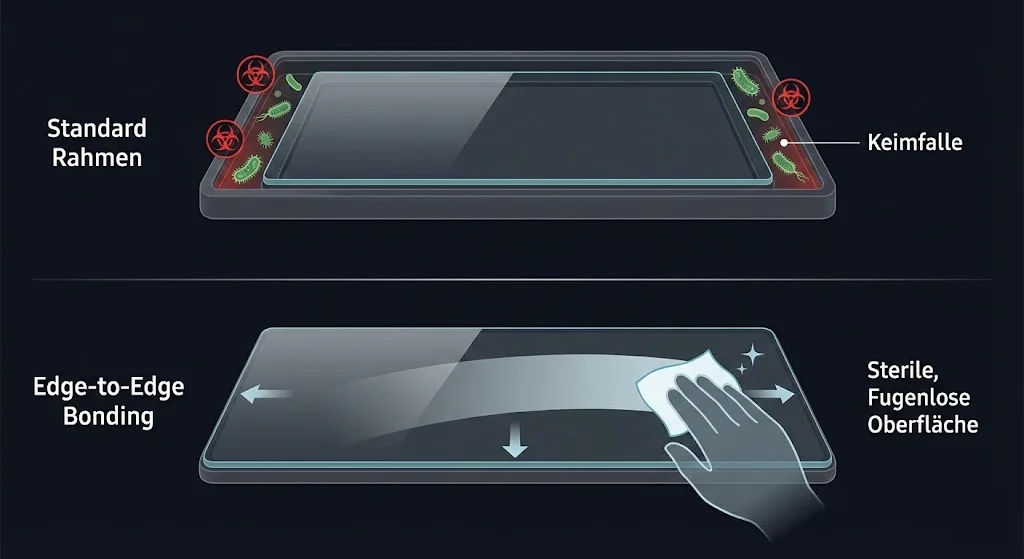 Schema: Standard Rahmen vs. Edge-to-Edge Bonding