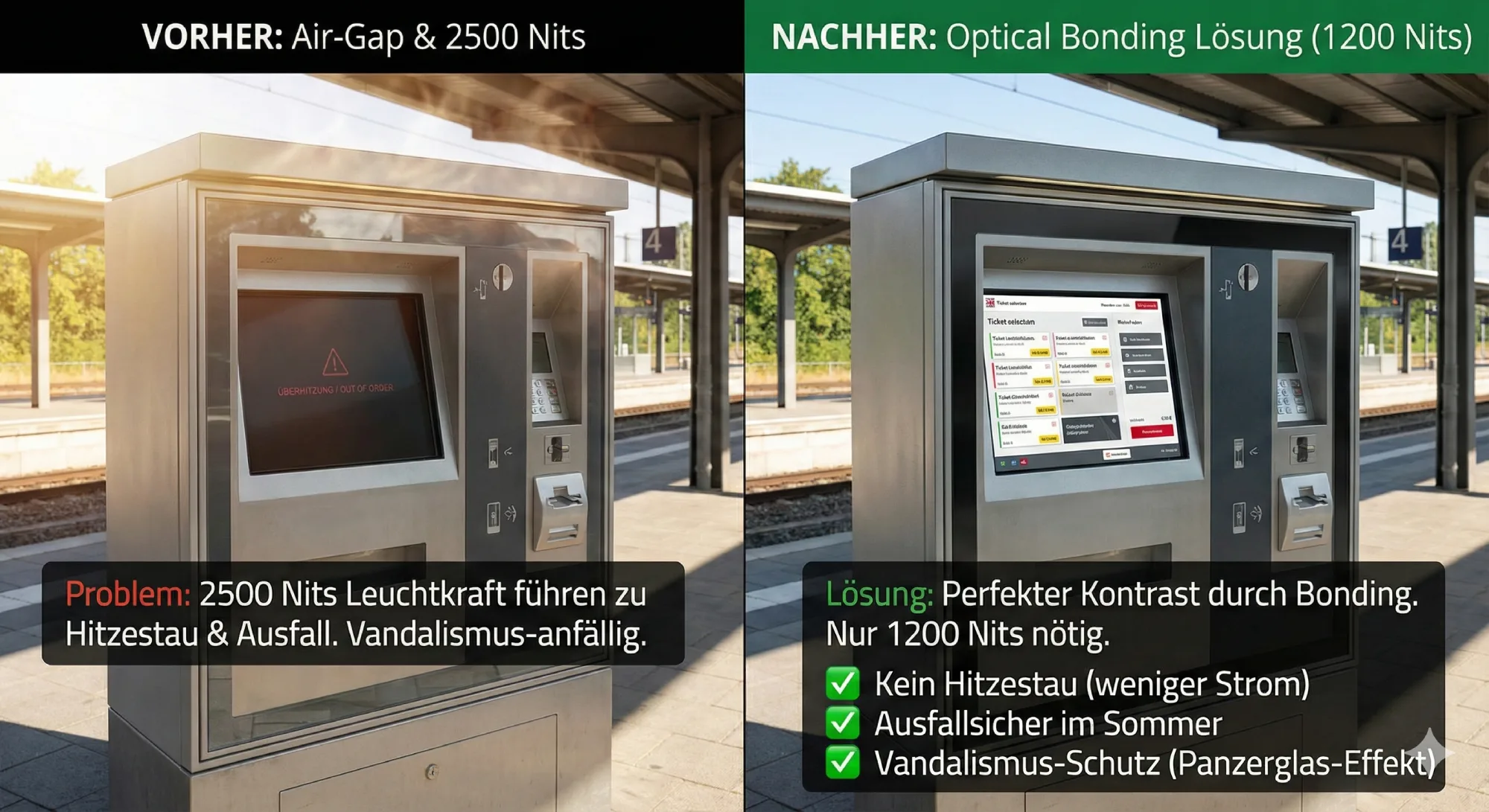 Vergleich Optical Bonding vs Air Bonding